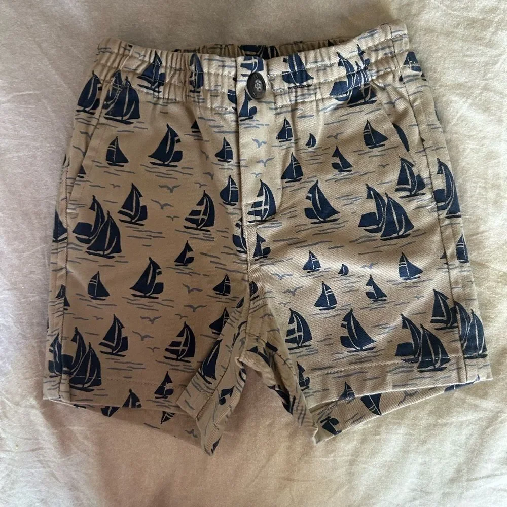 Janie and Jack Beige and Navy Sailboat Shorts